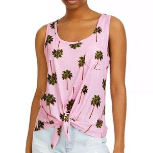 Rebellious One Juniors Palm Tree Pink Tank Top